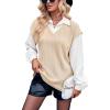 imagechouyatou Womens 2 in 1 Sweater Shirt Spread Collar Long Sleeve Knitted Pullover Blouse TopsApricot