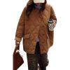 imagechouyatou Womens 2025 Winter Lightweight Quilted Puffer Jacket Collarless Casual Long Button Down Puffer CoatBrown