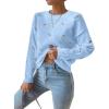 imagechouyatou Womens Ditsy Floral Embroidered Pullover Sweater Color Block Loose Fit Knit Jumper TopsSky Blue