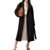 imagechouyatou Womens Fall Winter Wool Coat Notch Collar Business Casual Midi Long Button Down Trench CoatBlack