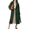 imagechouyatou Womens Fall Winter Wool Coat Notch Collar Business Casual Midi Long Button Down Trench CoatGreen