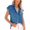 image:imagechouyatou Womens Casual Distressed Button Down Sleeveless Denim Jean Shirt TopsMedium Blue