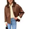 image:imagechouyatou Womens Casual Zip Up Faux Leather Motorcycle Jacket Lapel Pu Leather Jacket Outerwear Coat with PocketsBrown