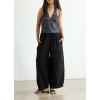 image:imageCHOUYATOU Women Casual Boyfriend Baggy Wide Leg Jeans Elastic Waist Y2K Barrel Jeans Denim Palazzo PantsBlack