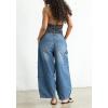 image:imageCHOUYATOU Women Casual Boyfriend Baggy Wide Leg Jeans Elastic Waist Y2K Barrel Jeans Denim Palazzo PantsBlue