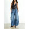 image:imageCHOUYATOU Women Casual Boyfriend Baggy Wide Leg Jeans Elastic Waist Y2K Barrel Jeans Denim Palazzo PantsBlue