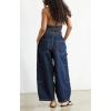 image:imageCHOUYATOU Women Casual Boyfriend Baggy Wide Leg Jeans Elastic Waist Y2K Barrel Jeans Denim Palazzo PantsDark Blue