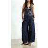 image:imageCHOUYATOU Women Casual Boyfriend Baggy Wide Leg Jeans Elastic Waist Y2K Barrel Jeans Denim Palazzo PantsDark Blue