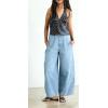 image:imageCHOUYATOU Women Casual Boyfriend Baggy Wide Leg Jeans Elastic Waist Y2K Barrel Jeans Denim Palazzo PantsLight Blue