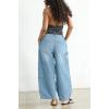 image:imageCHOUYATOU Women Casual Boyfriend Baggy Wide Leg Jeans Elastic Waist Y2K Barrel Jeans Denim Palazzo PantsLight Blue