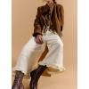 image:imageCHOUYATOU Womens 2026 Boyfriend Y2K Wide Leg Jeans Mid Waist Ruffled Ankle Denim Pant with PocketsBeige