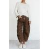 image:imageCHOUYATOU Womens Baggy Barrel Jeans Wide Leg Boyfriend Jeans High Waisted Y2K Cropped Denim Harem PantsBrown