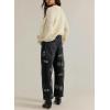 image:imageCHOUYATOU Womens Y2K Floral Embroidery Denim Ankle Pants Boyfriend Wide Leg Mid Rise Boho Palazzo JeansBlack