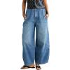 image:imageCHOUYATOU Women Casual Boyfriend Baggy Wide Leg Jeans Elastic Waist Y2K Barrel Jeans Denim Palazzo PantsBlue