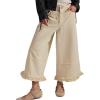 image:imageCHOUYATOU Womens 2026 Boyfriend Y2K Wide Leg Jeans Mid Waist Ruffled Ankle Denim Pant with PocketsBeige