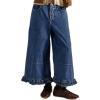image:imageCHOUYATOU Womens 2026 Boyfriend Y2K Wide Leg Jeans Mid Waist Ruffled Ankle Denim Pant with PocketsDark Blue
