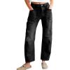image:imageCHOUYATOU Womens Distressed Mid Rise Barrel Jeans Boyfriend Y2K Ripped Patchwork Denim Pant with PocketsBlack