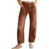 image:imageCHOUYATOU Womens Distressed Mid Rise Barrel Jeans Boyfriend Y2K Ripped Patchwork Denim Pant with PocketsBrown