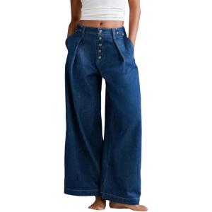 image:imageCHOUYATOU Women 2026 Baggy High Waisted Wide Leg Jeans Trousers Loose Business Casual Denim Palazzo PantsBlue