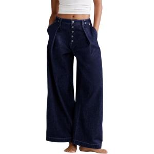 image:imageCHOUYATOU Women 2026 Baggy High Waisted Wide Leg Jeans Trousers Loose Business Casual Denim Palazzo PantsDark Blue