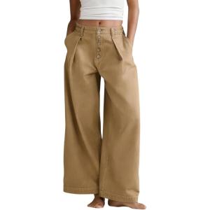 image:imageCHOUYATOU Women 2026 Baggy High Waisted Wide Leg Jeans Trousers Loose Business Casual Denim Palazzo PantsKhaki