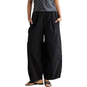 image:imageCHOUYATOU Women Casual Boyfriend Baggy Wide Leg Jeans Elastic Waist Y2K Barrel Jeans Denim Palazzo PantsBlack