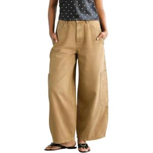 image:imageCHOUYATOU Women Casual Boyfriend Baggy Wide Leg Jeans Elastic Waist Y2K Barrel Jeans Denim Palazzo PantsKhaki