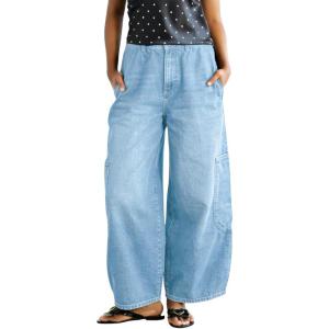 image:imageCHOUYATOU Women Casual Boyfriend Baggy Wide Leg Jeans Elastic Waist Y2K Barrel Jeans Denim Palazzo PantsLight Blue