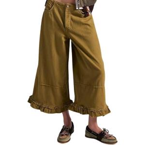 image:imageCHOUYATOU Womens 2026 Boyfriend Y2K Wide Leg Jeans Mid Waist Ruffled Ankle Denim Pant with PocketsYellow Green