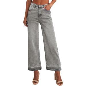 image:imageCHOUYATOU Womens 2026 Distressed Wide Leg Jeans High Waisted Fringe Capri Jeans Boyfriend Baggy Barrel Denim PantsGray