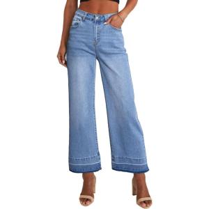 image:imageCHOUYATOU Womens 2026 Distressed Wide Leg Jeans High Waisted Fringe Capri Jeans Boyfriend Baggy Barrel Denim PantsLight Blue