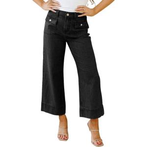 image:imageCHOUYATOU Womens 2026 Striped Wide Leg Jeans Vintage Barrel Denim Pants Y2k Boyfriend Baggy Capri JeansBlack
