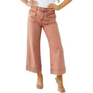 image:imageCHOUYATOU Womens 2026 Striped Wide Leg Jeans Vintage Barrel Denim Pants Y2k Boyfriend Baggy Capri JeansBrown