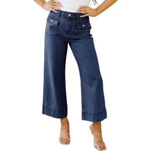 image:imageCHOUYATOU Womens 2026 Striped Wide Leg Jeans Vintage Barrel Denim Pants Y2k Boyfriend Baggy Capri JeansDark Blue