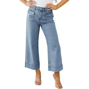image:imageCHOUYATOU Womens 2026 Striped Wide Leg Jeans Vintage Barrel Denim Pants Y2k Boyfriend Baggy Capri JeansMedium Blue