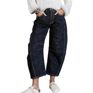 image:imageCHOUYATOU Womens Baggy Barrel Jeans Wide Leg Boyfriend Jeans High Waisted Y2K Cropped Denim Harem PantsBlack