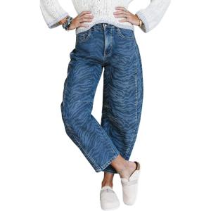image:imageCHOUYATOU Womens Baggy Barrel Jeans Wide Leg Boyfriend Jeans High Waisted Y2K Cropped Denim Harem PantsBlue