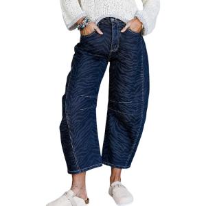 image:imageCHOUYATOU Womens Baggy Barrel Jeans Wide Leg Boyfriend Jeans High Waisted Y2K Cropped Denim Harem PantsDark Blue