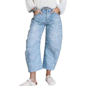 image:imageCHOUYATOU Womens Baggy Barrel Jeans Wide Leg Boyfriend Jeans High Waisted Y2K Cropped Denim Harem PantsLight Blue