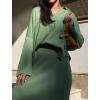 image:imagechouyatou Womens 2 Piece Knitted Sets Polo Collared Sweater Long Bodycon Skirt Two Piece Sweater Skirt OutfitsGreen