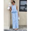 image:imagechouyatou Womens Gingham Cotton 2 Piece Outfits Peplum Ruffle Tank Top Wide Leg Long Palazzo Pants SetBlue