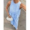 image:imagechouyatou Womens Gingham Cotton 2 Piece Outfits Peplum Ruffle Tank Top Wide Leg Long Palazzo Pants SetBlue