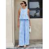 image:imagechouyatou Womens Gingham Cotton 2 Piece Outfits Peplum Ruffle Tank Top Wide Leg Long Palazzo Pants SetBlue