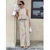 image:imagechouyatou Womens Gingham Cotton 2 Piece Outfits Peplum Ruffle Tank Top Wide Leg Long Palazzo Pants SetBrown
