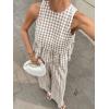 image:imagechouyatou Womens Gingham Cotton 2 Piece Outfits Peplum Ruffle Tank Top Wide Leg Long Palazzo Pants SetBrown