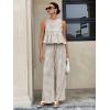 image:imagechouyatou Womens Gingham Cotton 2 Piece Outfits Peplum Ruffle Tank Top Wide Leg Long Palazzo Pants SetBrown