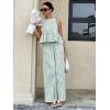image:imagechouyatou Womens Gingham Cotton 2 Piece Outfits Peplum Ruffle Tank Top Wide Leg Long Palazzo Pants SetGreen