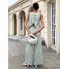 image:imagechouyatou Womens Gingham Cotton 2 Piece Outfits Peplum Ruffle Tank Top Wide Leg Long Palazzo Pants SetGreen