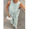 image:imagechouyatou Womens Gingham Cotton 2 Piece Outfits Peplum Ruffle Tank Top Wide Leg Long Palazzo Pants SetGreen