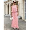 image:imagechouyatou Womens Gingham Cotton 2 Piece Outfits Peplum Ruffle Tank Top Wide Leg Long Palazzo Pants SetPink